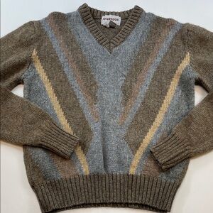 Vintage McGregor Wool Blend Sweater Brown Gray Geometric Stripe Womens Sz M